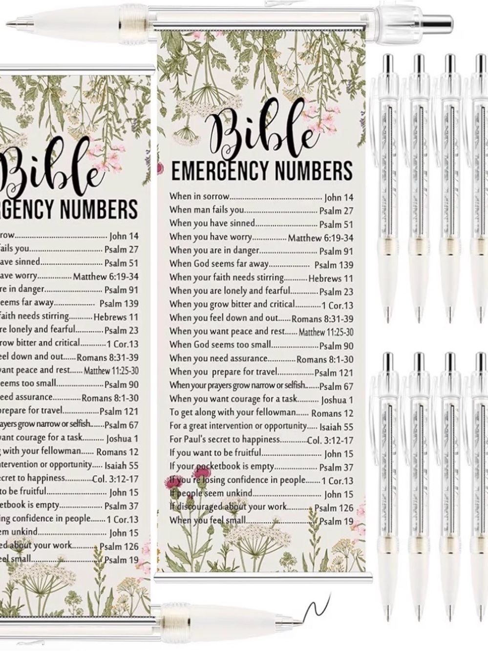 Bible Emergency Numbers Pad with Floral Design  inside the Prn - White & Green